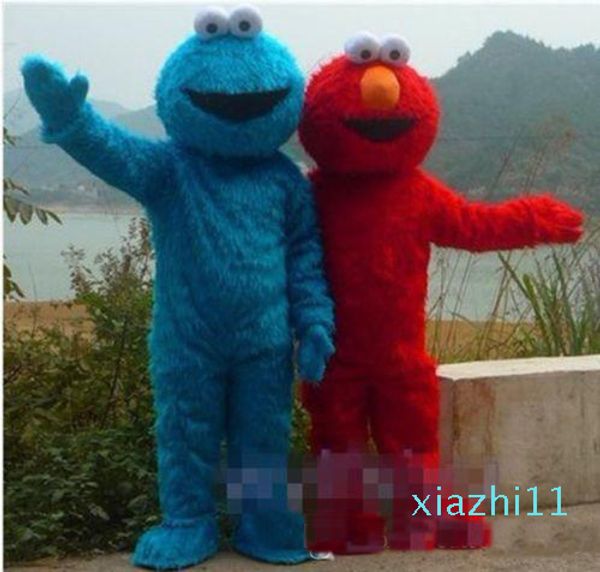 fashion-2020 Alta qualità DUE PC!! Costume blu della mascotte del mostro del biscotto di Elmo rosso di Sesame Street, trasporto animale di carnevale +Free