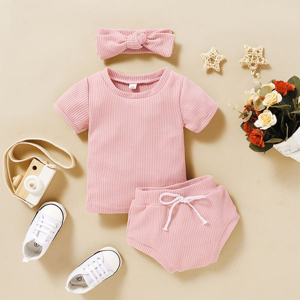 

solid color pit strip multicolor optional baby suit european and american style new three-piece summer suit, White