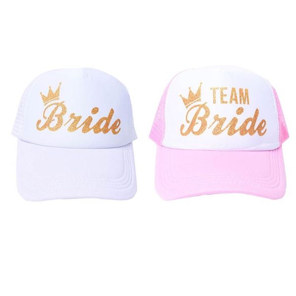 

women wedding shower cotton mesh baseball cap team bride gold crown bachelorette party snapback bridal trucker hat adjustable, Blue;gray