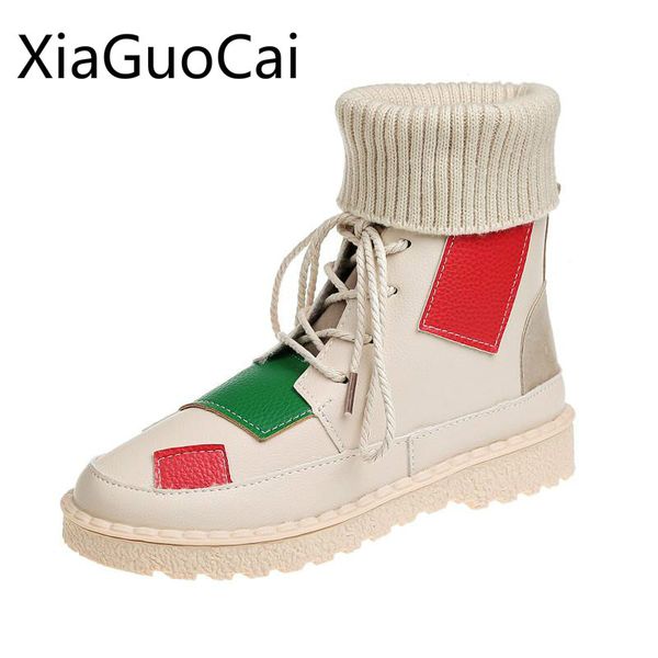 

knitting high women snow boots retro soft bottom winter women's boots women flat ankle, Black