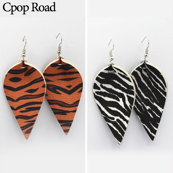 

m&g new leaf pu leather leopard earrings fashion jewelry zebra snakeskin pattern pendant earrings fashion women accessories drop shipping, Silver