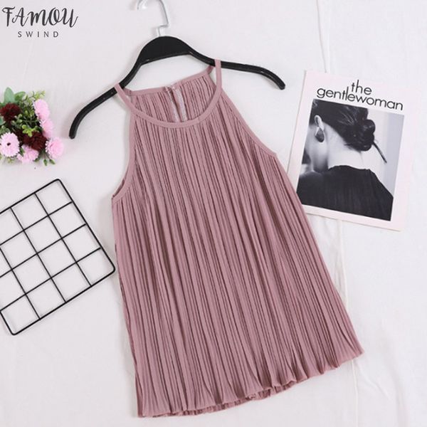 

womens clothing 2020 regular pleated halter sling casual womens clothing summer multicolor chiffon sleeveless top, White