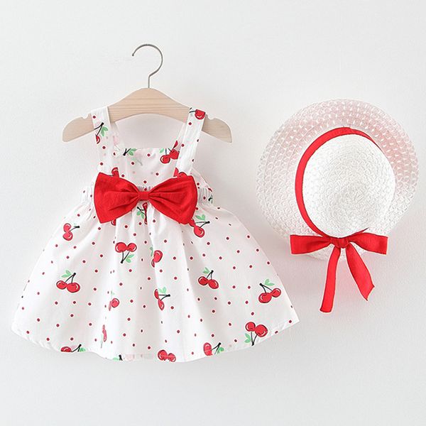 

девочка платья с шляпой 2019 лето малыш девочка платья младенческая детская одежда без рукавов 12 месяцев розовый белый красный, Red;yellow