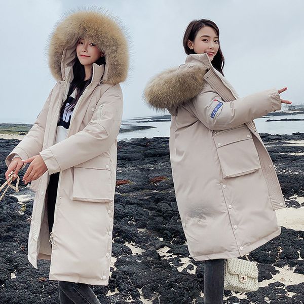 

2019 new winter coat down jacket long cotton-padded jacket parkas cold-proof female coat coats and jackets women plus size parka, Tan;black