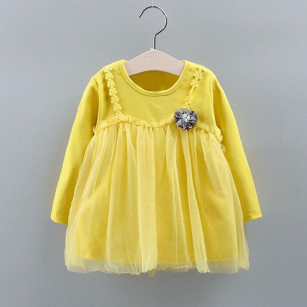 

girls spring autumn dress infant baby girls long sleeve floral tulle princess flower party skirts colorful clothes, Red;yellow