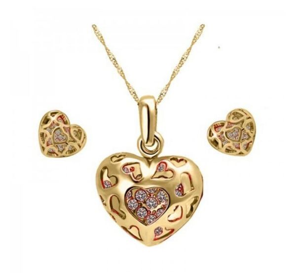 

gold silver plated crystal heart necklace earrings women jewelry set made with swarovski elements wedding jewelry sets bridal jewelry