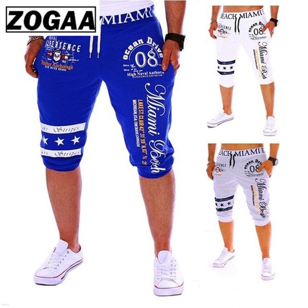 

zogaa new casual men shorts men clothes 2018 streetwear short pants drawstring elastic high waist printing jeans shorts, Blue