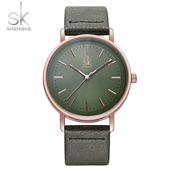 

sk women watches fashion big dial quartz wrist watch ladies vintage design casual green leather band lady dress, Slivery;brown