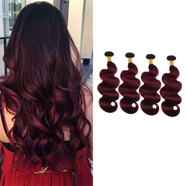 Cabelo humano peruano tingido 1b/99j onda corporal ombre Extensões de cabelo virgem dois tons de cor 1b 99j produtos de cabelo 10-28 polegadas baratos