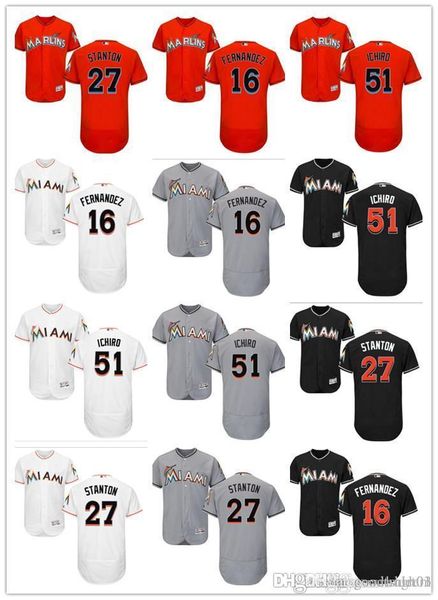 

custom men women marlins miami jersey #16 jose fernandez 27 giancarlo stanton 51 ichiro suzuki red grey white kids girls baseball jerseys, Blue;black