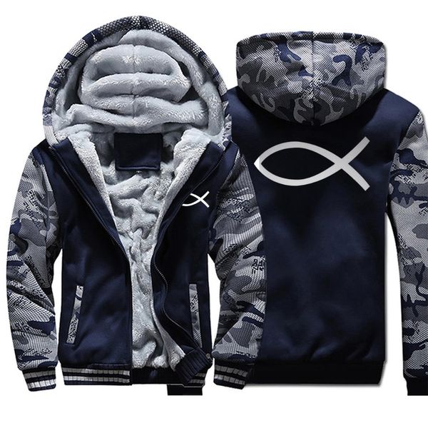 

new fashion jesus fish camo hoodies mens funny autumn zipper tracksuit hip hop sportswear casual fleece streetwear men coat, Black