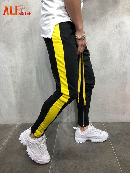 

plus size patchwork side strips casual elastic pants mens fitness workout jogger pants sportswear drawstring trousers sweatpants, Black