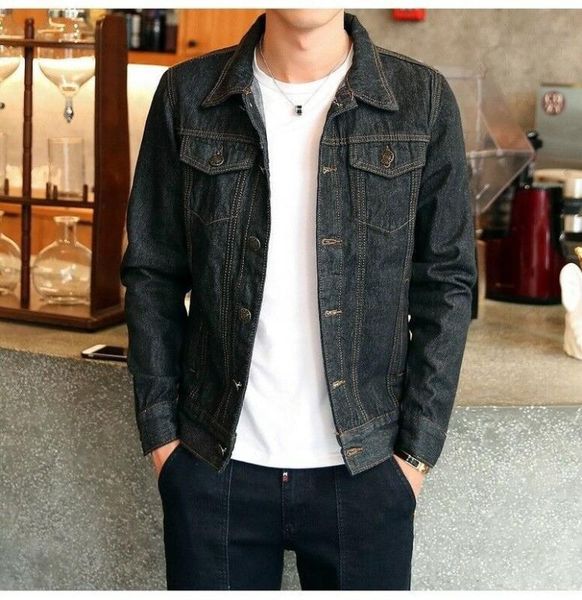 

spring autumn men's slim denim jackets coat washed retro jean jacket coats, Black;brown