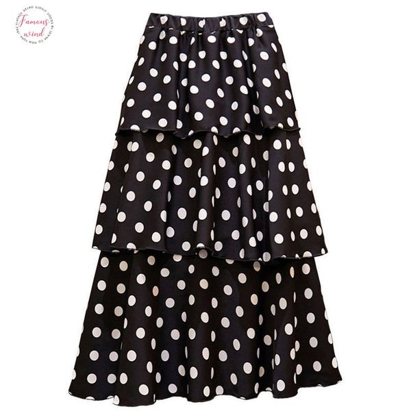 

женщины юбки 2020 цветочные dot printed линия длинные юбки шифон ruffles плиссе девушки юбки пляжный отдых повседневный m 4xl, Black