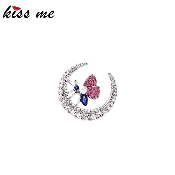 

kissme moon butterfly brooch for women delicate rose red crystal enamel acrylic pearl sweater coat pins 2020 new fashion jewelry, Silver