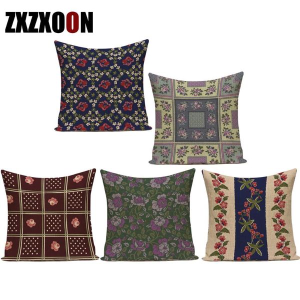 

vintage style flower floral decorative pillows case cotton linen sofa car home capa de almofadas cushion cover for living room