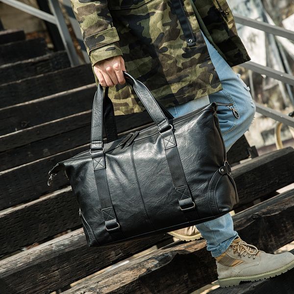 

2019 new pu men's handbag fashion casual stiletto travel bag large-capacity spot