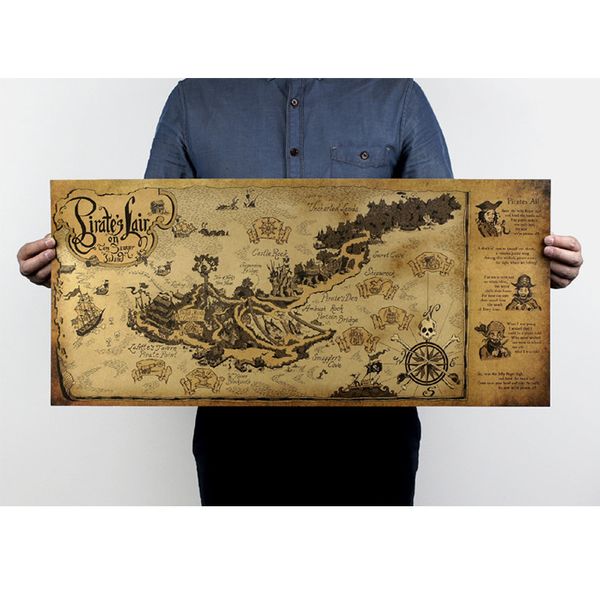 Ретро крафт пиратский парусный мир карта наклейки на стену плакат стена стикер гостиной бар кафе декор древний мир старинные карты 72,5x33см