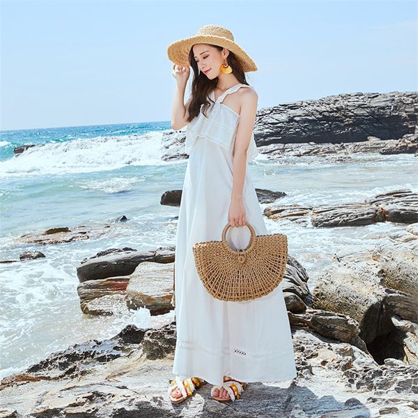

straw bag paper rope round bucket hollow woven bag retro casual belt buckle hand