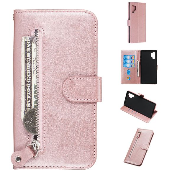 

pure zipper leather case for samsung galaxy note 8/note 9/note 10/note 10 pro cover filp stand wallet with card slot