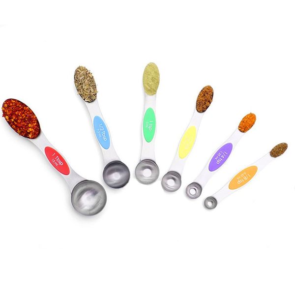 

6pcs spice measuring spoon utensil baking magnetic cooking kitchen tool stainless steel double head