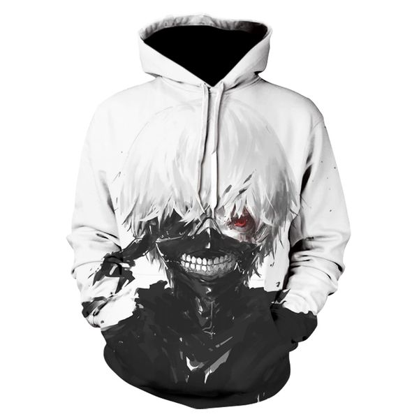 

2019 new tokyo ghoul hoodies mens hooded pullovers ken kaneki printed male hoody 3d printing hooded sweatshirts, Black