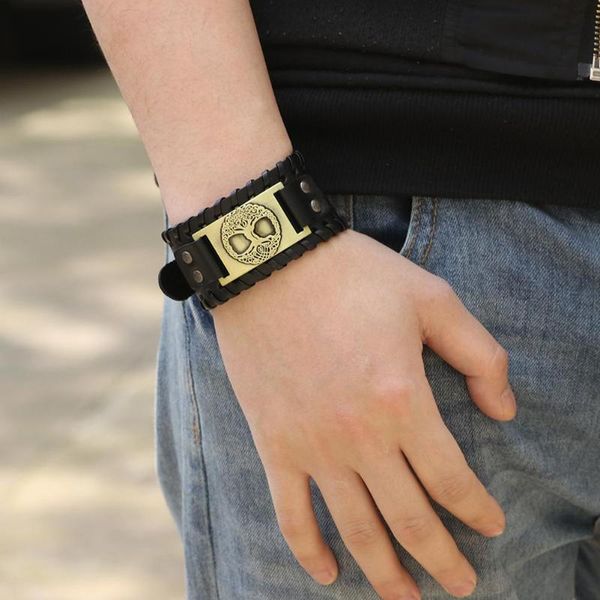 

vintage men weave bangle wide leather adjustable tree of life bracelet gift leather bracelets bangle for optimism jewery, Black