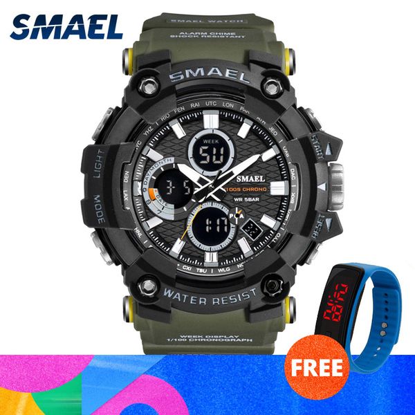 

sport watch dual time men watches 50m waterproofmale clock military watches for men 1802d shock resisitant sport watches gifts, Slivery;brown