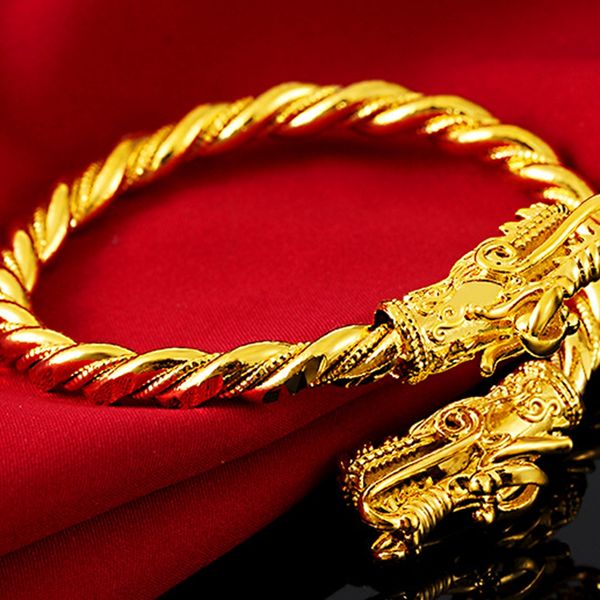 

dragon head mens womens bangle 18k yellow gold filled statement twisted cuff bangle gift dia 65mm can adjust, Black