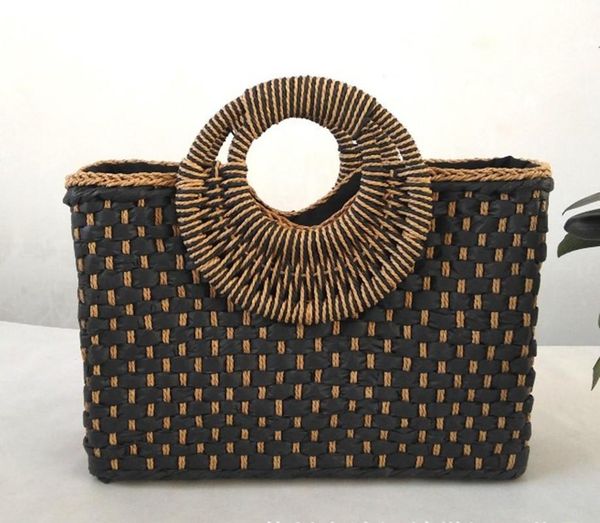 

2020hand basket shopping bag black color bali island hand woven bag butterfly buckle straw bags satchel wind bohemia beach