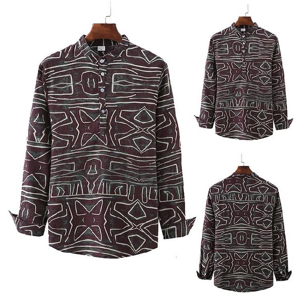 

autumn man will code imitate cotton long sleeve flower shirt nation men's loose imitate flax shirt will goods, White;black