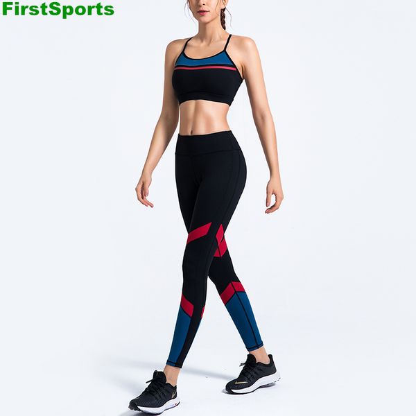 

sports yoga set womens gym suit spliced colors running workout clothing sports leggings set fitness padded bra 2pcs sportswear