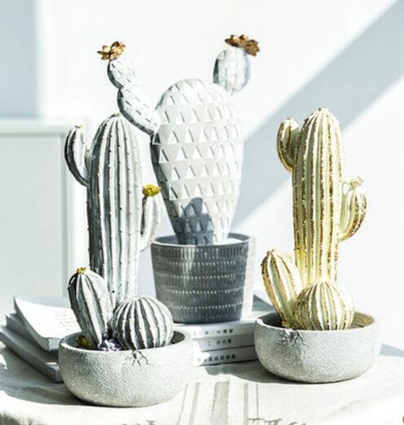 Planta de simulação nórdica cactus resina antiga decoração enfeite de TV armário de mesa de café interior decoração criativa