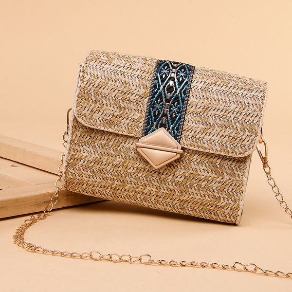 

small crossbody bags for women mini straw shoulder bag with chain ladies summer flap beach pack bohemia fashion side package