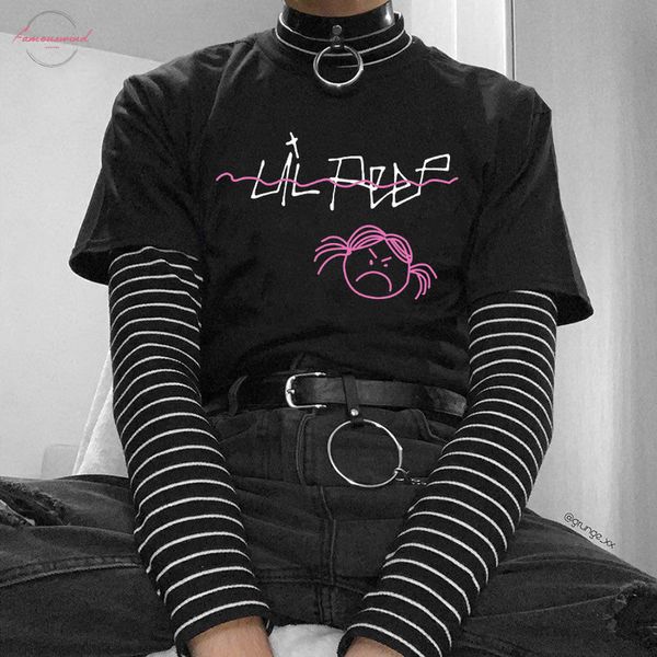 

rapper lil peep casual v neck hip hop short sleeve female loose s 2xl harajuku tees punk summer goth vintage letter cartoon, White