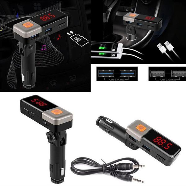 

new car bluetooth hands-fm transmitter mp3 player speaker dual usb charger audio aux cable sound modulator #ger