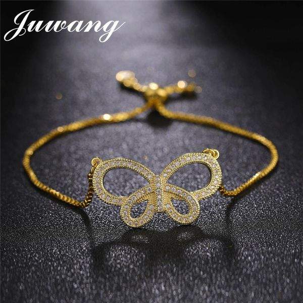

juwang 2018 butterfly charm bracelets for woman gold/sliver color crystal cubic zirconia adjustable fashion female jewelry gift, Black