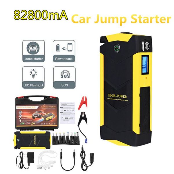 

82800mah car jump starter multifunction emergency charger battery 4usb 12v 600a power bank pack waterproof jump starter