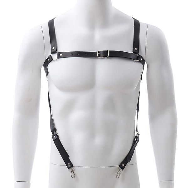 

pu leather harness suspenders belt adjustable men pu dancewear body bondage party costume kit apparel accessories white/black, Black;white
