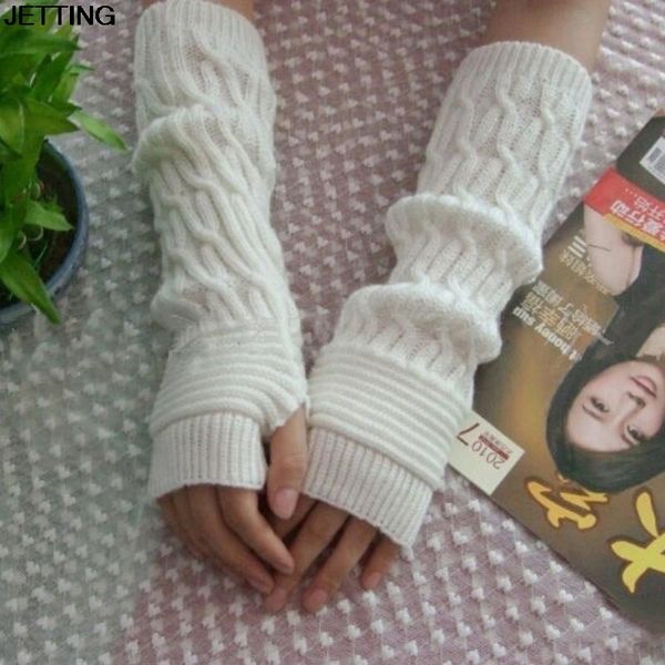 

1 pair black knitted fingerless women gloves winter warm long elbow gloves acrylic knitting mittens, Blue;gray