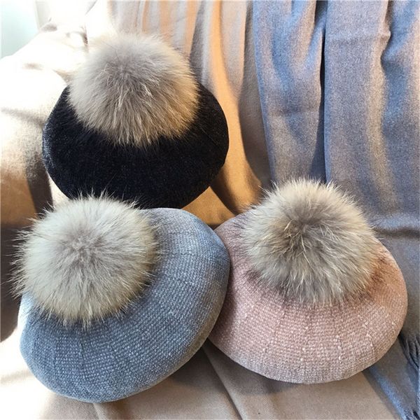 

super large silk wool ball velvet woolen children's fashion leisure harajuku painter hat painter's hat beret beret, Blue;gray