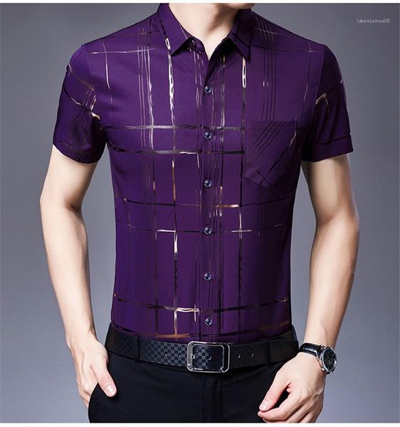 

stripe print shirts turn down collar regular tees short sleeve mens single breasted pocket mens designer, White;black