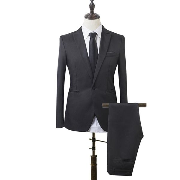 

2019 fishion men slim fit business leisure one button formal two-piece suit for groom wedding, White;black