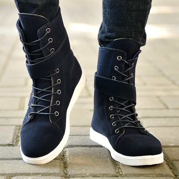 

suede leather ankle boots men autumn men shoes casual waterproof motorcycle big size boots 2019, Black