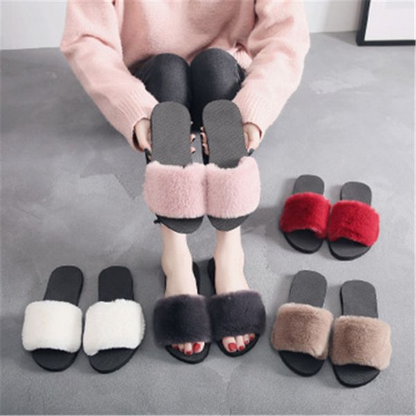 

fashion women hair slippers new fashion selling hair slippers summer flat outdoors slides, Black
