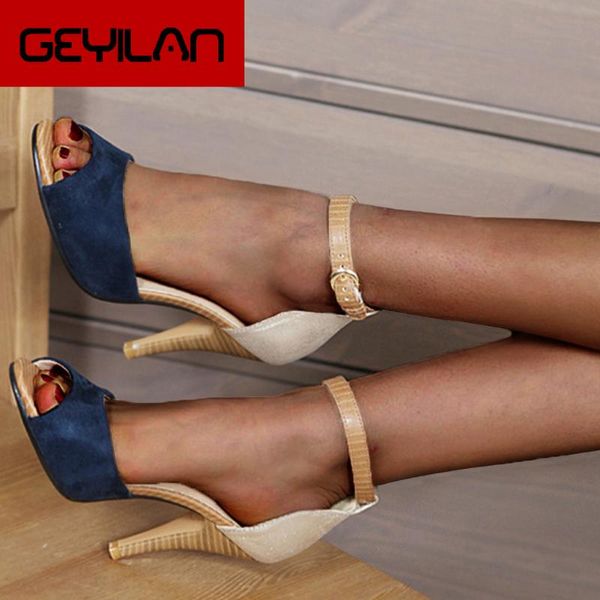 

2019 plus size 32-43 dropship party patchwork women shoes woman high heels summer ankle-strap sandals woman, Black