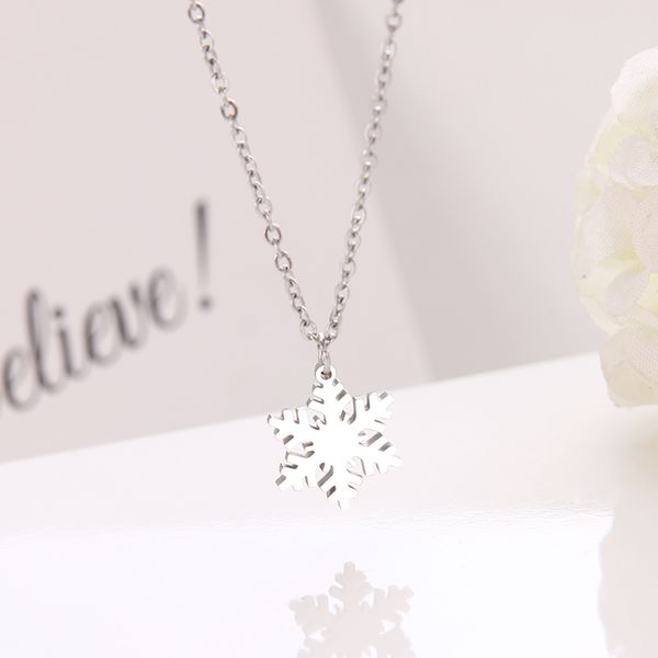 

popular jewelry gift stainless steel necklace for women lover's snowflake choker chain pendant gold necklaces engagement jewelry women, Silver