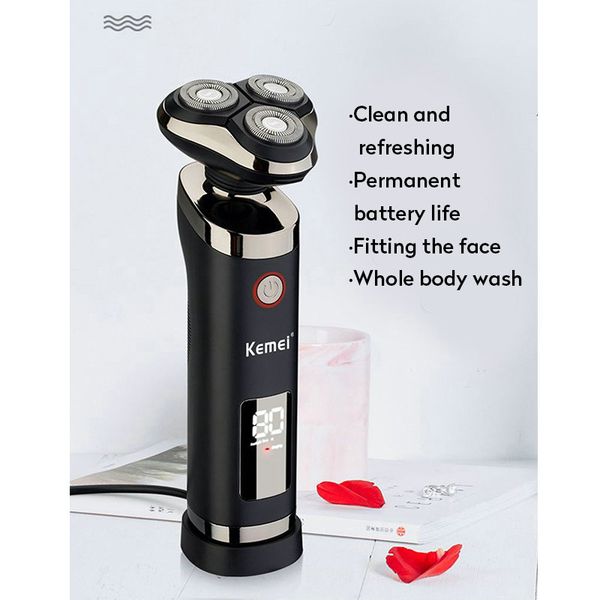 

kemei usb аккумуляторная бритва beard бритва моющийся тройной клинок 3d floating электрические бритвы бритвы lcd men face beard trimmer
