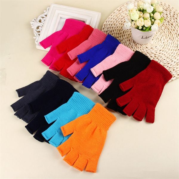 

fashion women winter gloves 11 colors solid color knit warm mittens half finger elastic fashion gloves xmas gifts lt-tta1772, Blue;gray