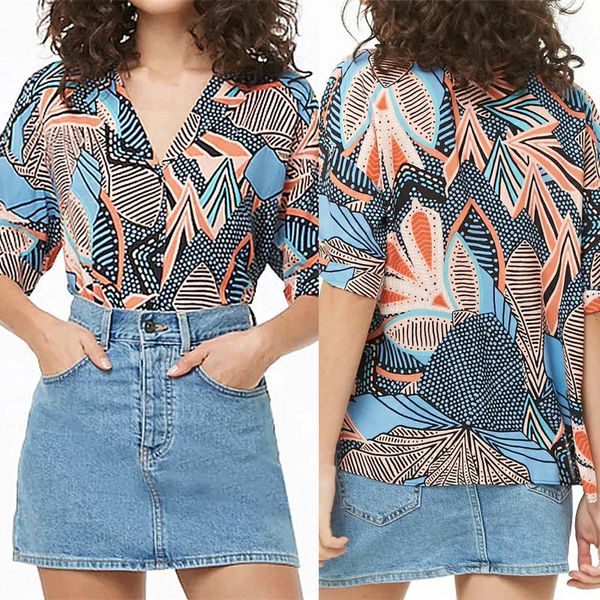 

fashion summer short sleeve chiffon blouse turn down collar ladies office shirt loose plus size, White